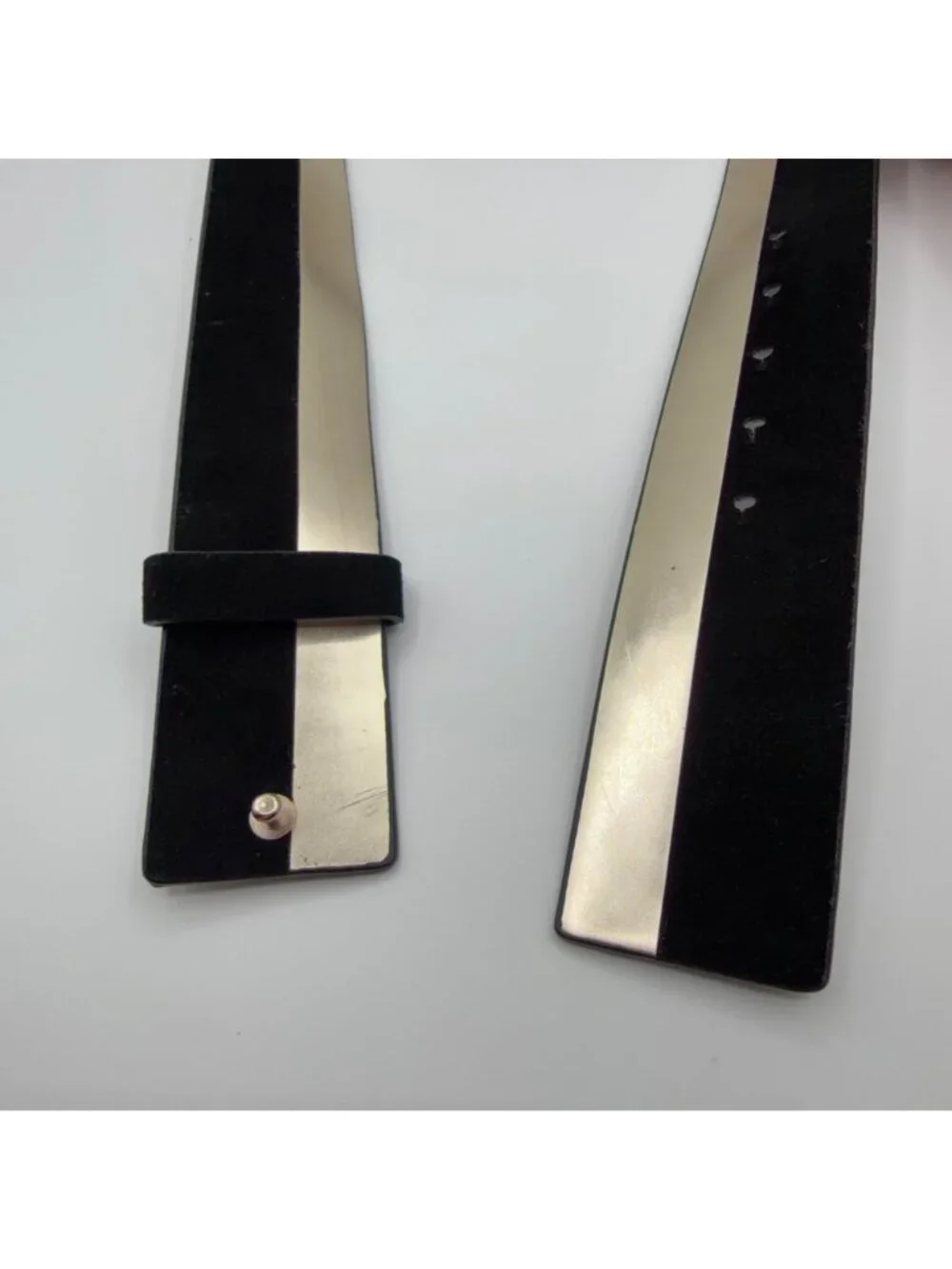 Ann Taylor Black & Metallic Genuine Suede Leather Wide Belt Size M / L